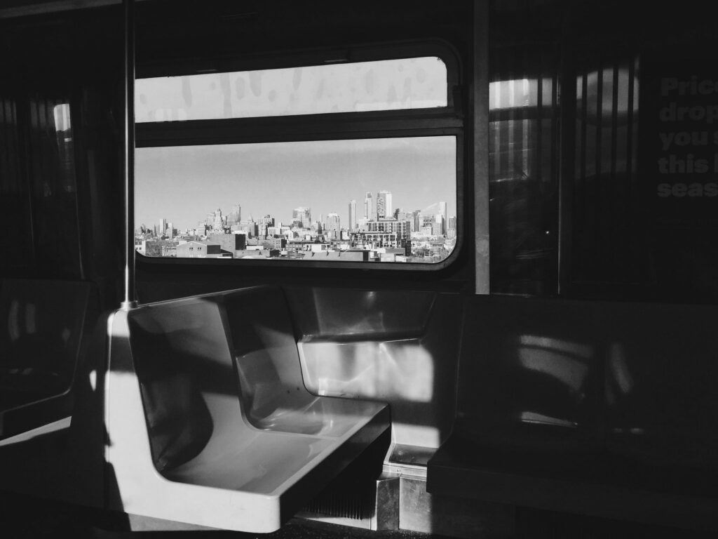 View of Brooklyn from a train 
platform.