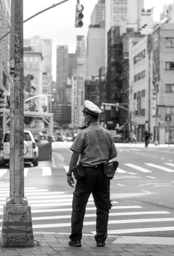 Brooklyn crosswalk with officer