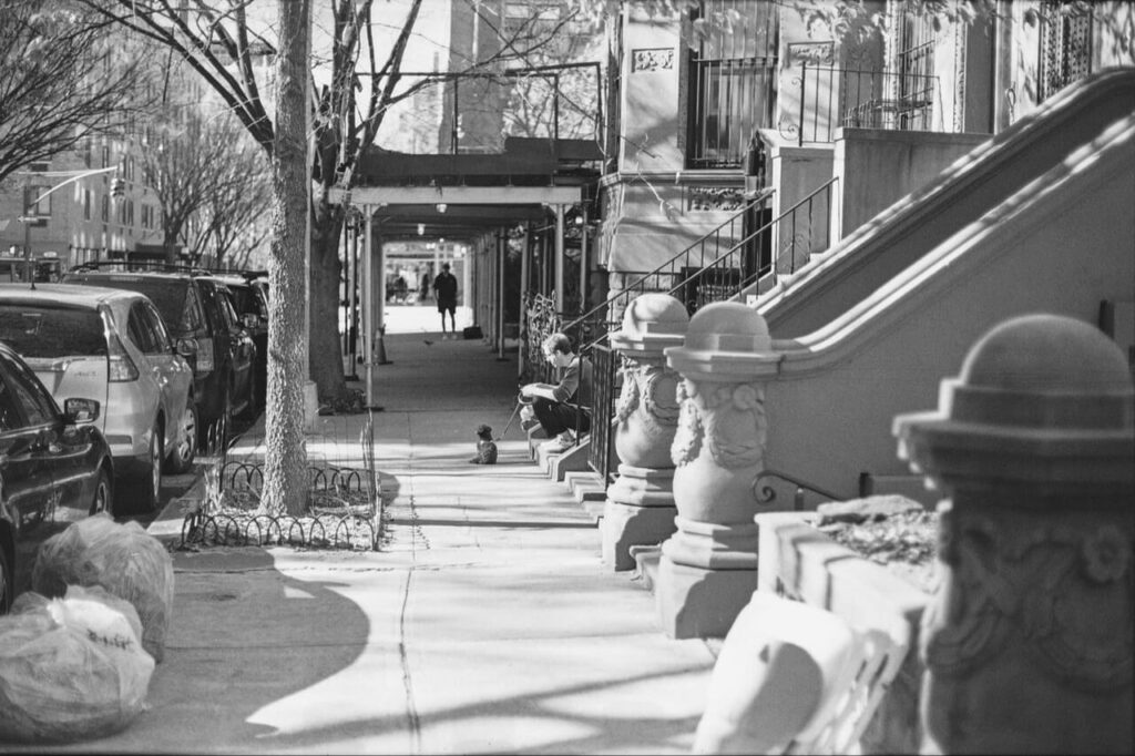 Bed Stuy local neighborhood sidewalk view