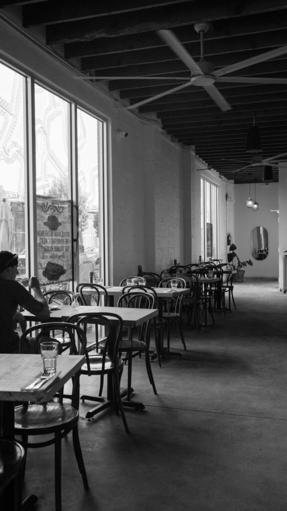 Cafe with big windows in Brooklyn